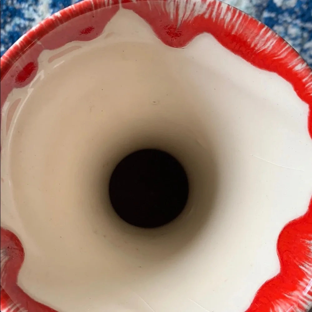 Vintage cream red green poppy mid century modern vase